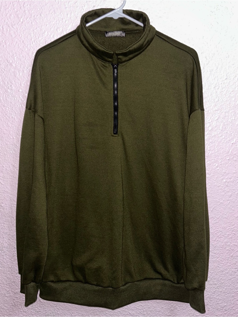 Olive Green Quarter-Zip Women's Pullover Hoodie